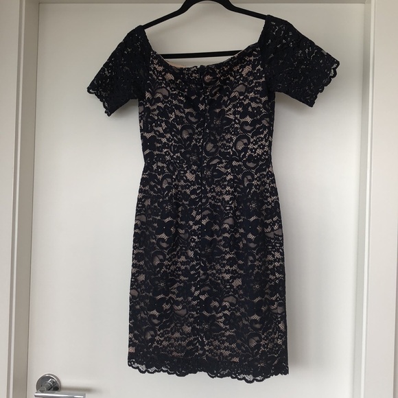 ASOS Navy blue lace off shoulder dress - Picture 3 of 5